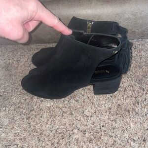 Women’s Kookaburra By Uggs Lene Black Suede Block Heel Peep Toe Bootie Sz 8